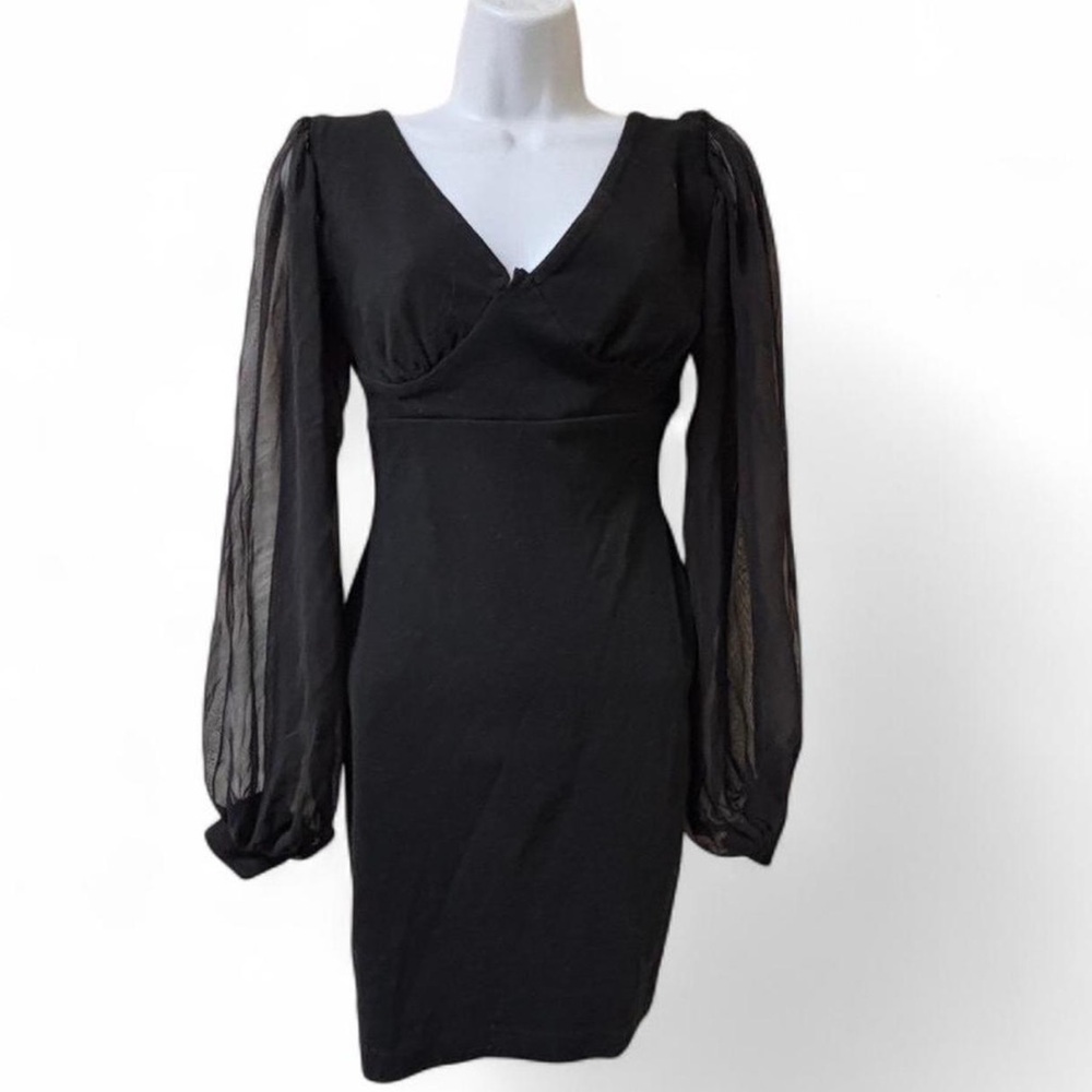 Goth Black Dress with Sheer Sleeves, Goth Dress, Grunge Dress, Sheer Dress